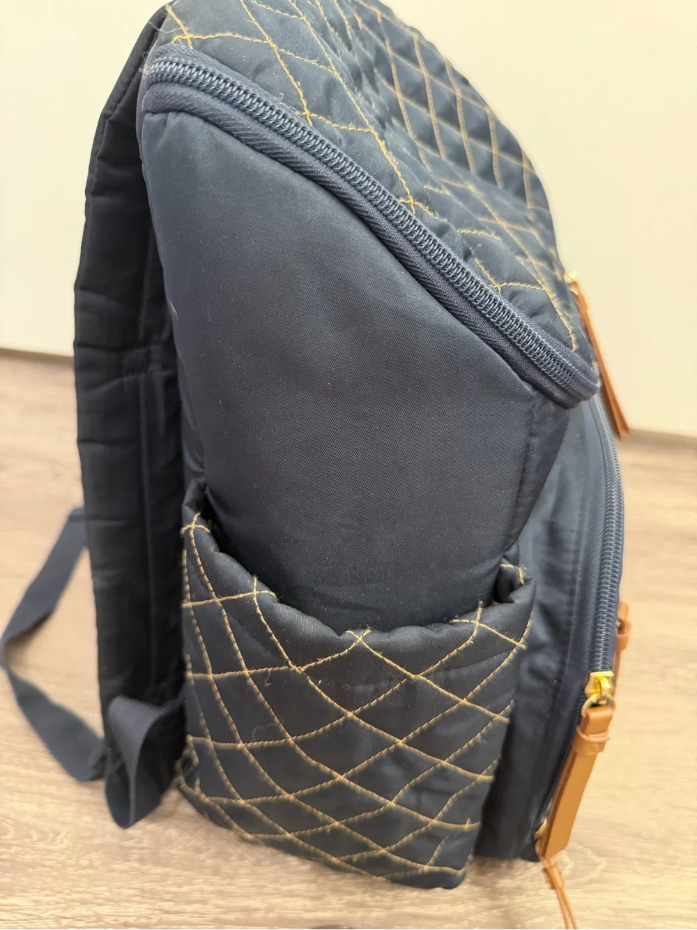 Skip Hop Navy Quilted Backpack with Tan Accents